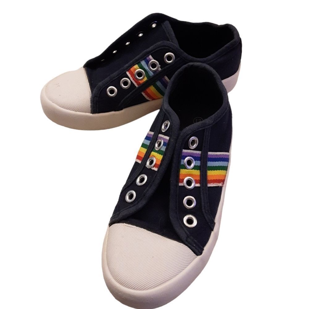 US Sports Sneakers‎ Navy Rainbow Rubber Toe Kids sz 13 - Picture 12 of 13